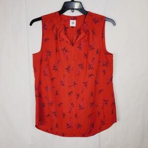 Cabi sleeveless blouse red floral ruffled Size med officecore cottage feminine
